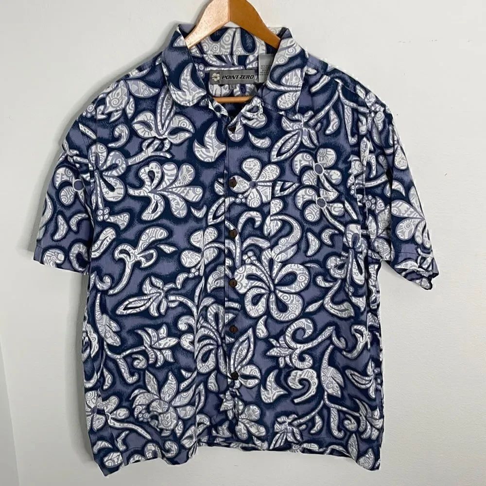 Point Zero 💯 cotton button down Hawaiian shirt.  Size Large.